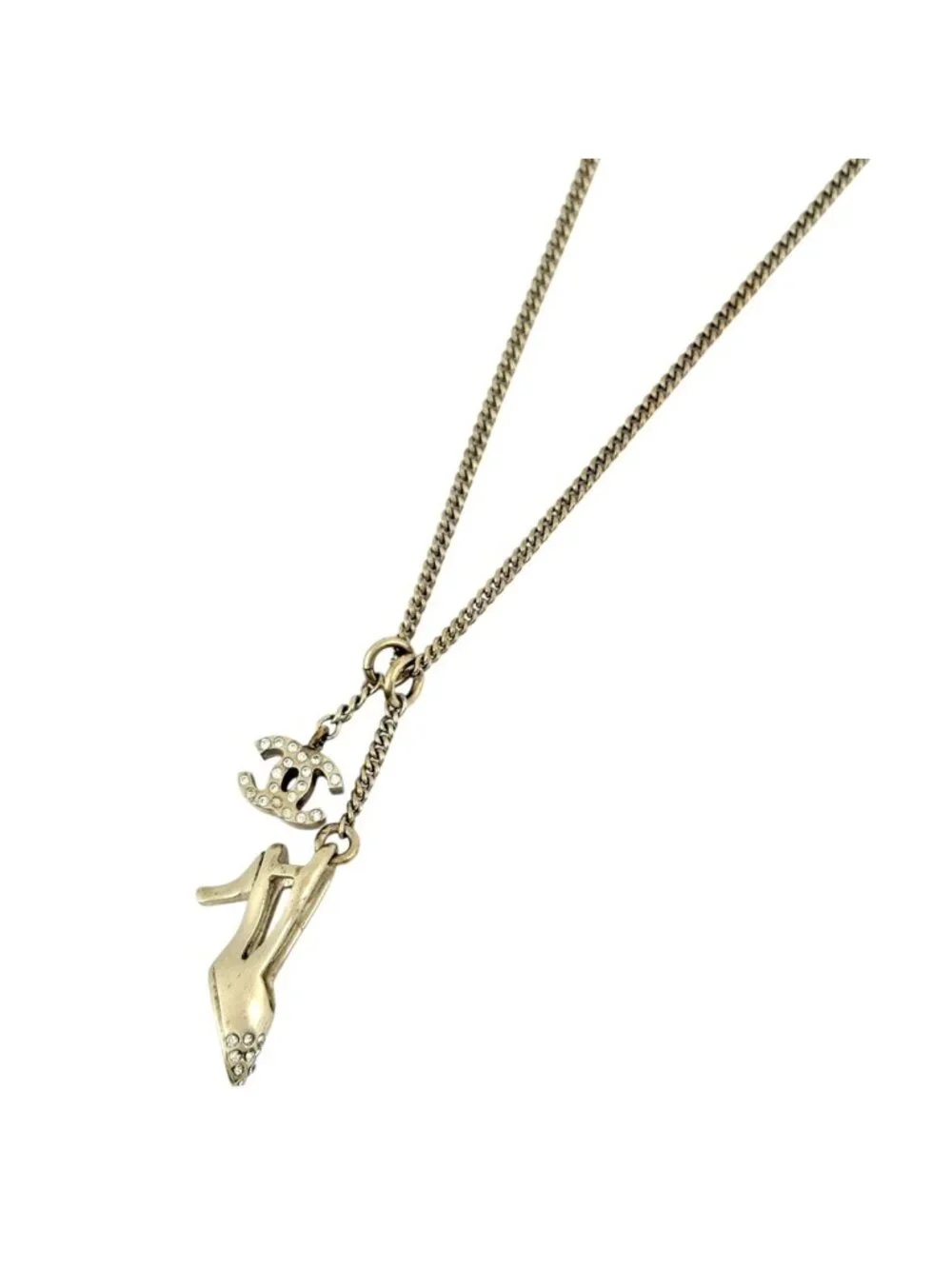 Chanel CC Logo Rhinestone Necklace High Heels Gold Plated